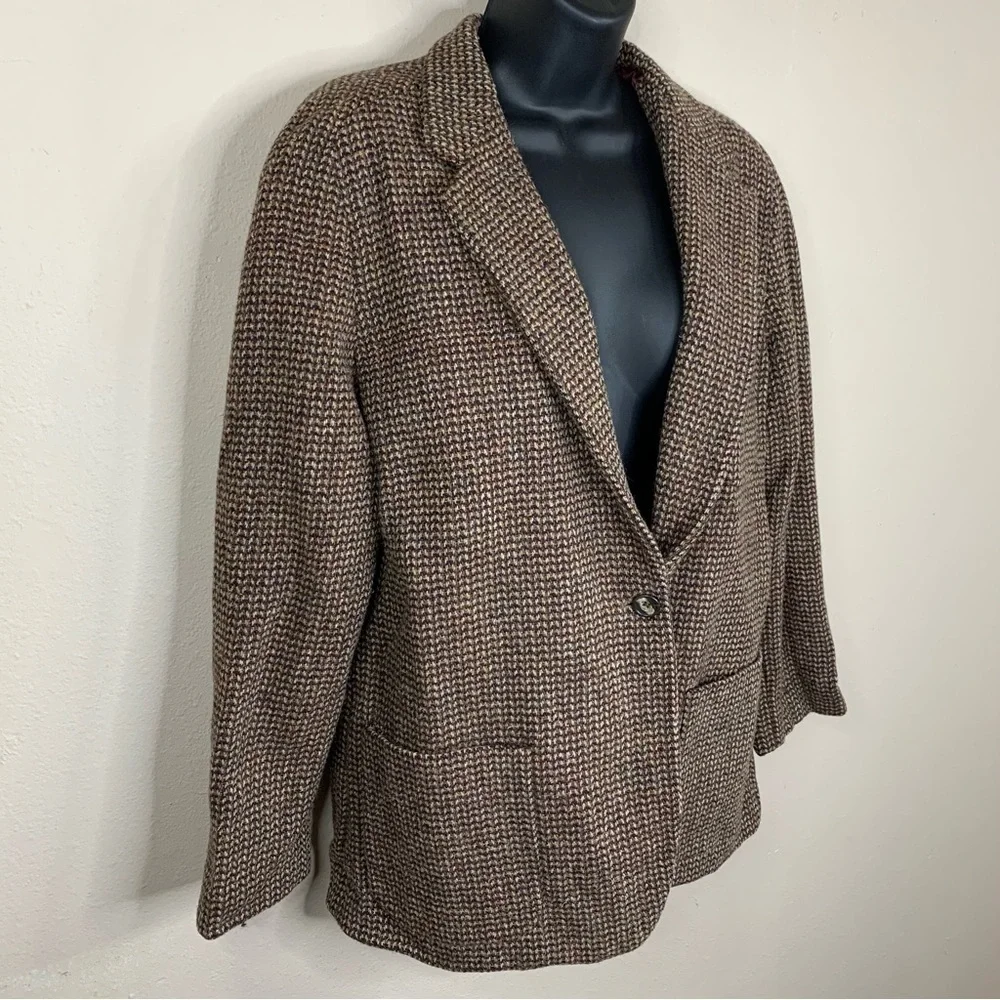 Size 14 Vintage Wool Ellen Tracy Union Made Brown Tan Lined Large Academia